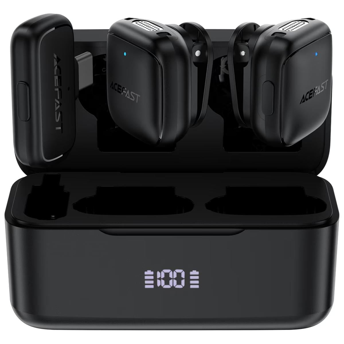 ACEFAST R6 Dual Wireless Lavalier Microphone Kit with Charging Case Black