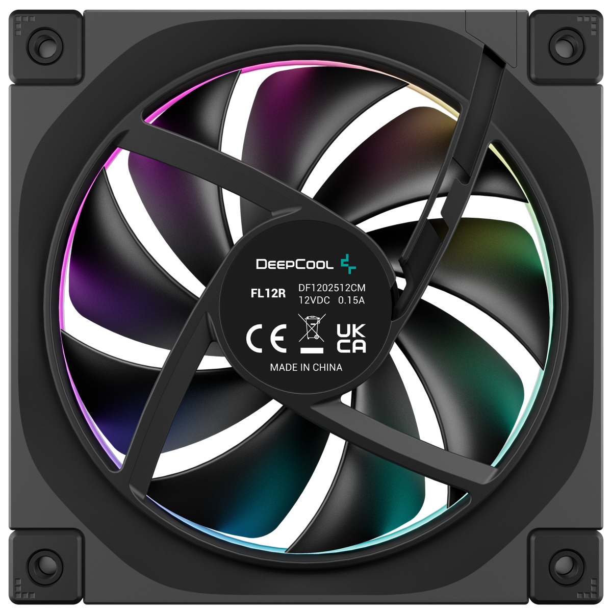 DeepCool FL12R Reversed Fan Blade 120mm Case Fans, 2150 RPM Fan Speed, 55 CFM Fan Airflow, Fluid Dynamic Bearing Type, 4-Pin PWM Fan Connector, Addressable RGB LED, Single Pack, Black DeepCool FL12R Reversed Fan Blade 120mm Case Fans, 2150 RPM Fan Speed, 55 CFM Fan Airflow, Fluid Dynamic Bearing Type, 4-Pin PWM Fan Connector, Addressable RGB LED, Single Pack, Black