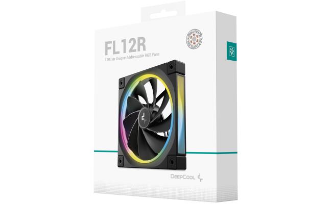 DeepCool FL12R Reversed Fan Blade 120mm Case Fans, 2150 RPM Fan Speed, 55 CFM Fan Airflow, Fluid Dynamic Bearing Type, 4-Pin PWM Fan Connector, Addressable RGB LED, Single Pack, Black DeepCool FL12R Reversed Fan Blade 120mm Case Fans, 2150 RPM Fan Speed, 55 CFM Fan Airflow, Fluid Dynamic Bearing Type, 4-Pin PWM Fan Connector, Addressable RGB LED, Single Pack, Black