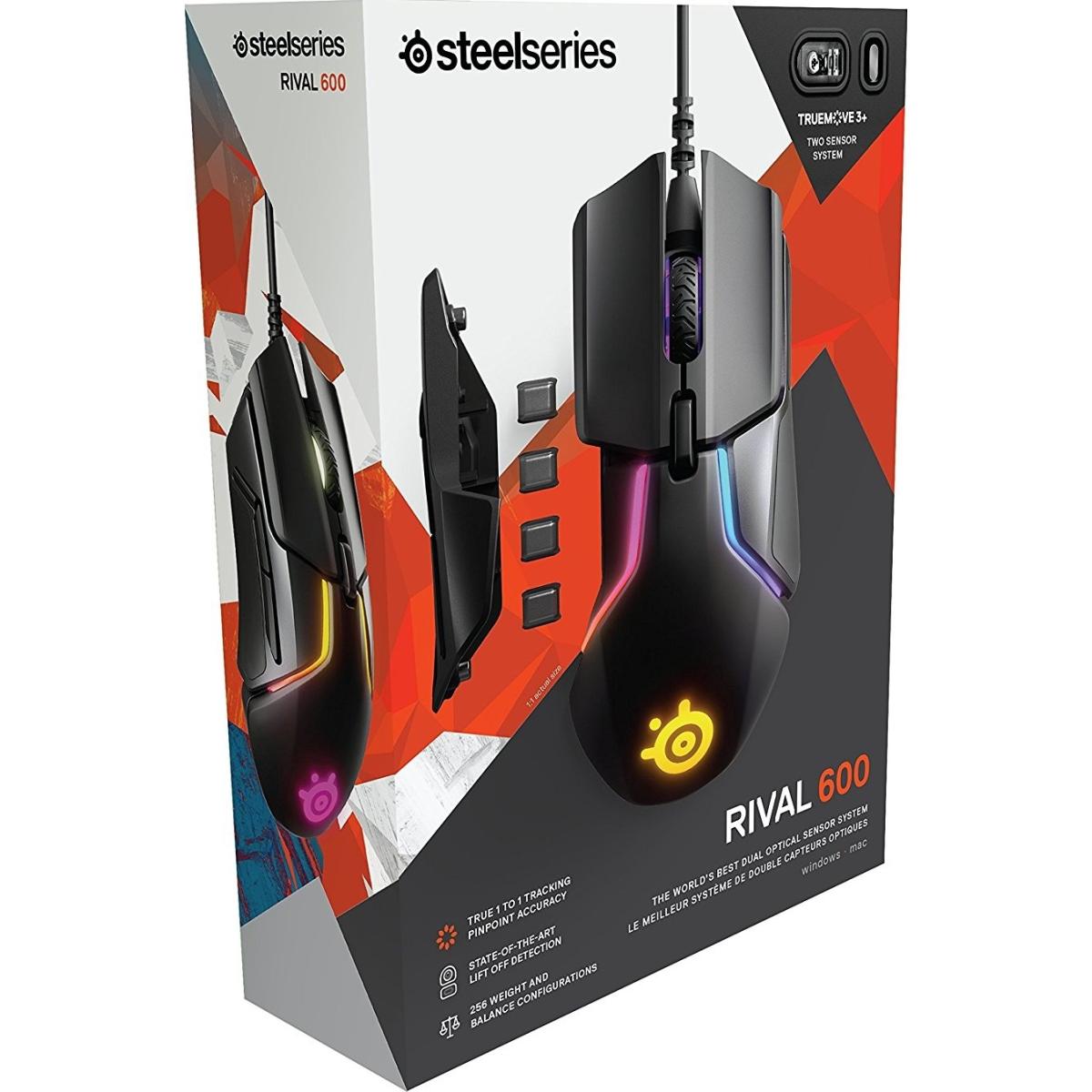 SteelSeries Rival 600 TrueMove3+ Optical Sensor, Precision Esports Wired RGB Gaming Mouse w/ Dual Sensor 12000 CPI, Customizable Weight Up To 128 g | RIVAL 600 | - CompuMe