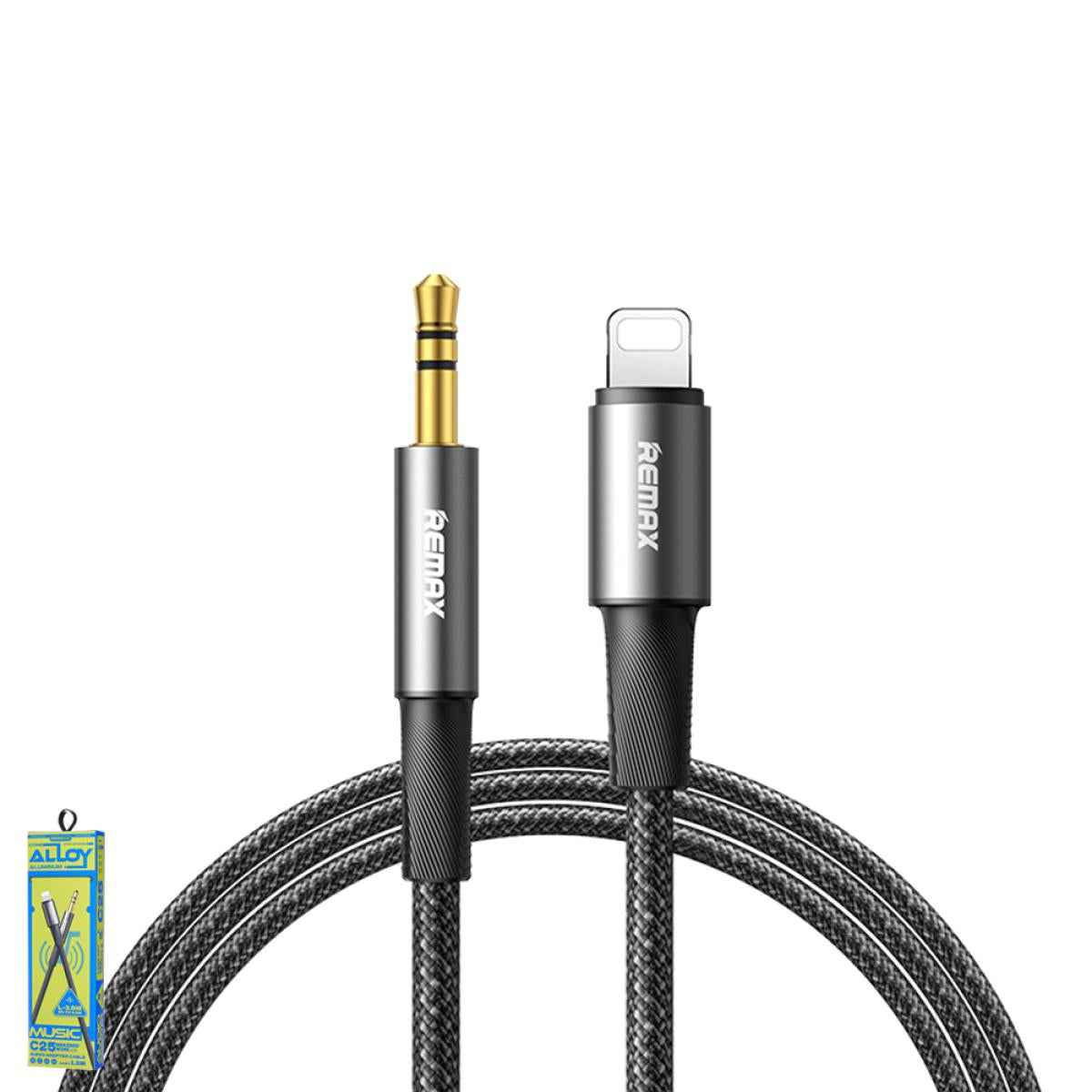 Remax C25 Braided Lightning iPhone to 3.5mm Jack Audio Adapter Cable 1.2M -Black