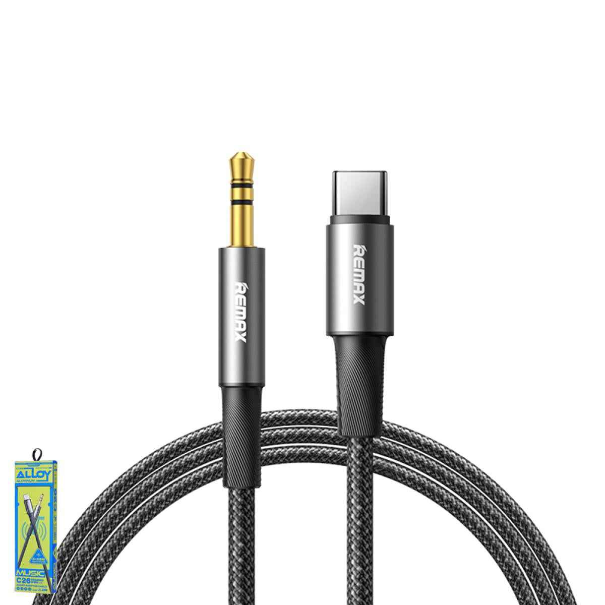 Remax C26 Braided Type-C to 3.5mm Jack Audio Adapter Cable 1.2M -Black