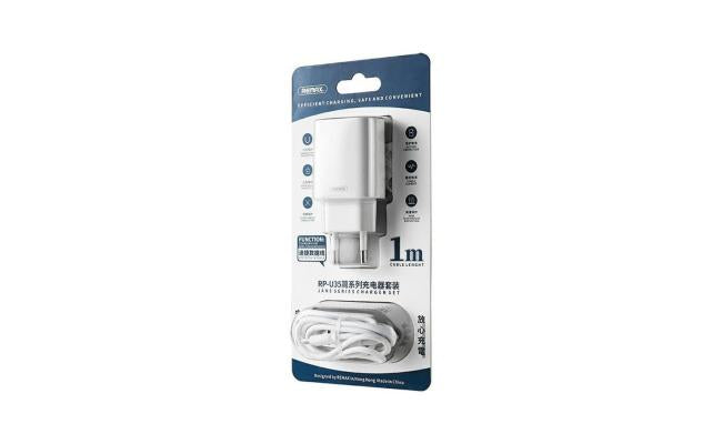Remax Rp U35 Eu Wall Charger With 2 Charging Ports For Lightning Port Micro