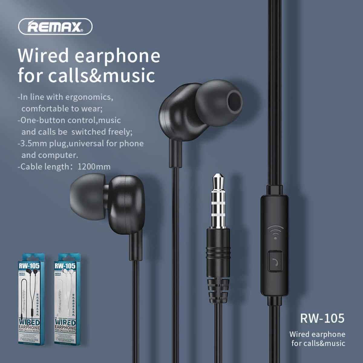 Remax RW-105 Wiree Earphone For iPhone 6s 6 5s 5 Xiaomi Samsung Huawei Earbuds