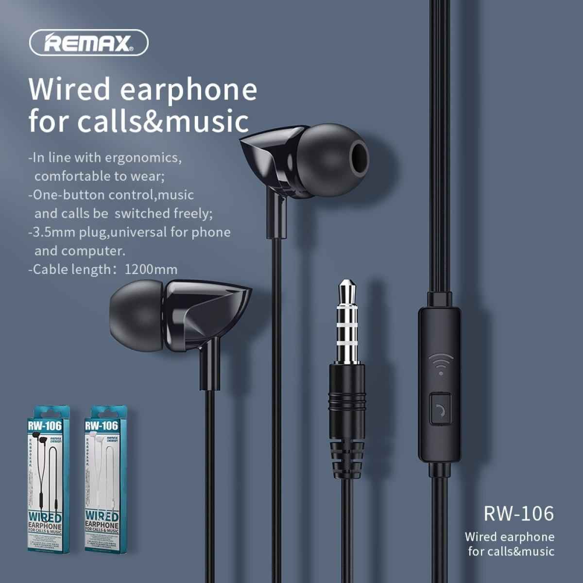 Remax RW-106 Wired Earphone For iPhone 6s 6 5s 5 Xiaomi Samsung Huawei Earbuds