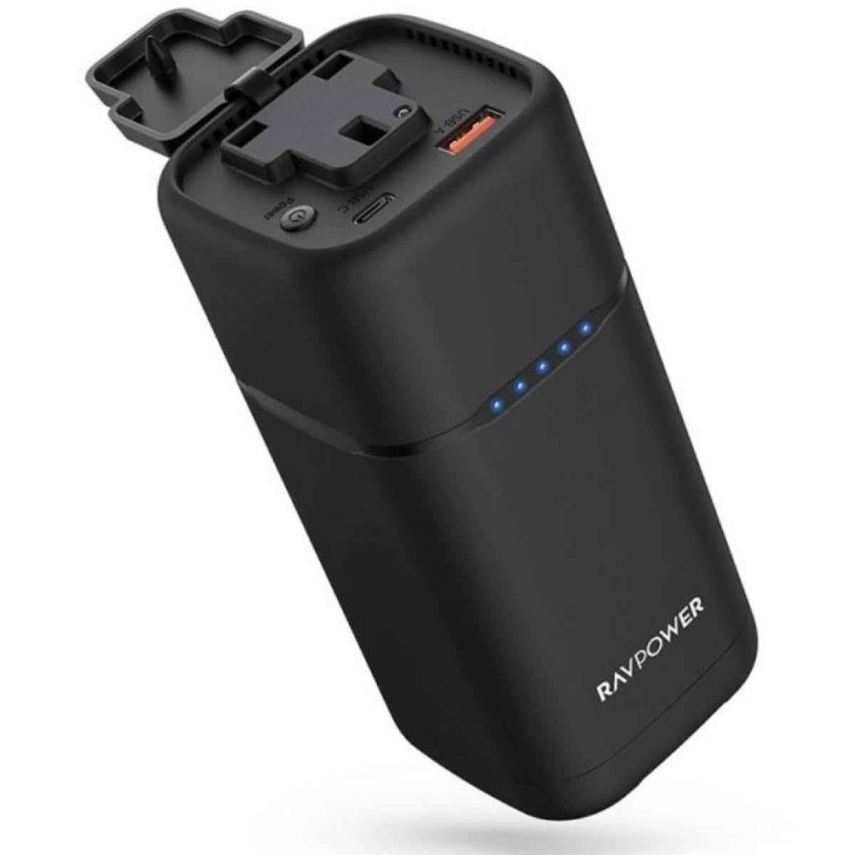 Ravpower Pd Pioneer Ac Portable Charger & Power Bank, 20000mah Battery Capacity, 80w Ac Output, 30w Pd Output, Usb A & Type C Ports, Black