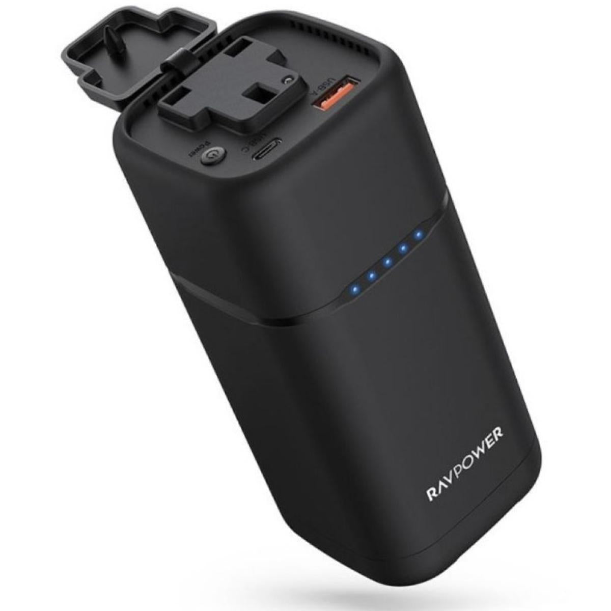 Ravpower Pd Pioneer Ac Portable Charger & Power Bank, 20000mah Battery Capacity, 80w Ac Output, 30w Pd Output, Usb A & Type C Ports, Black