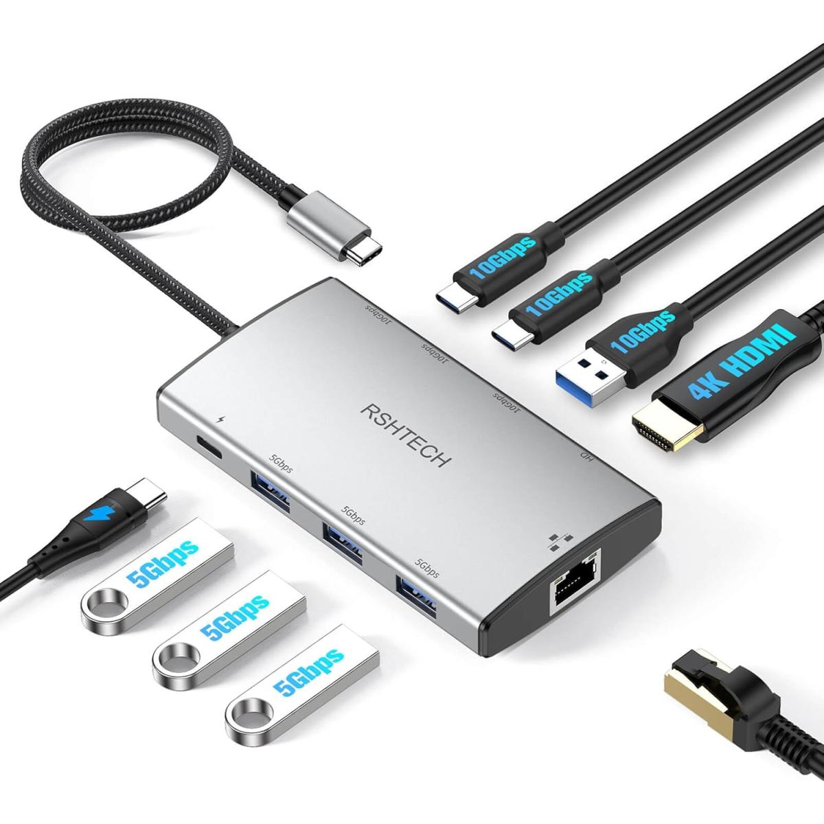 RSHTECH RSH-T09 9 in 1 Type-C Hub with 4K HDMI 10Gbps USB-3.2 Ports