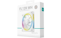DeepCool FL12R Reversed Fan Blade 120mm Case Fans, 2150 RPM Fan Speed, 55 CFM Fan Airflow, Fluid Dynamic Bearing Type, 4-Pin PWM Fan Connector, Addressable RGB LED, Single Pack, White