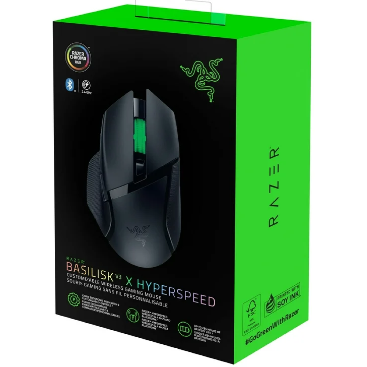 Razer Basilisk V3 X HyperSpeed Chroma RGB Wireless+Bluetooth Gaming Mouse, 7 Programmable Buttons, HyperSpeed Wireless, 5G Advanced 18K Optical Sensor - Black | RZ01--R3G1 | - CompuMe