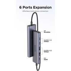 Ugreen 75586 Usb C To 6 In 1 Multiport Adapter Displayport Dp 4k60hz 100w Usb C Pd