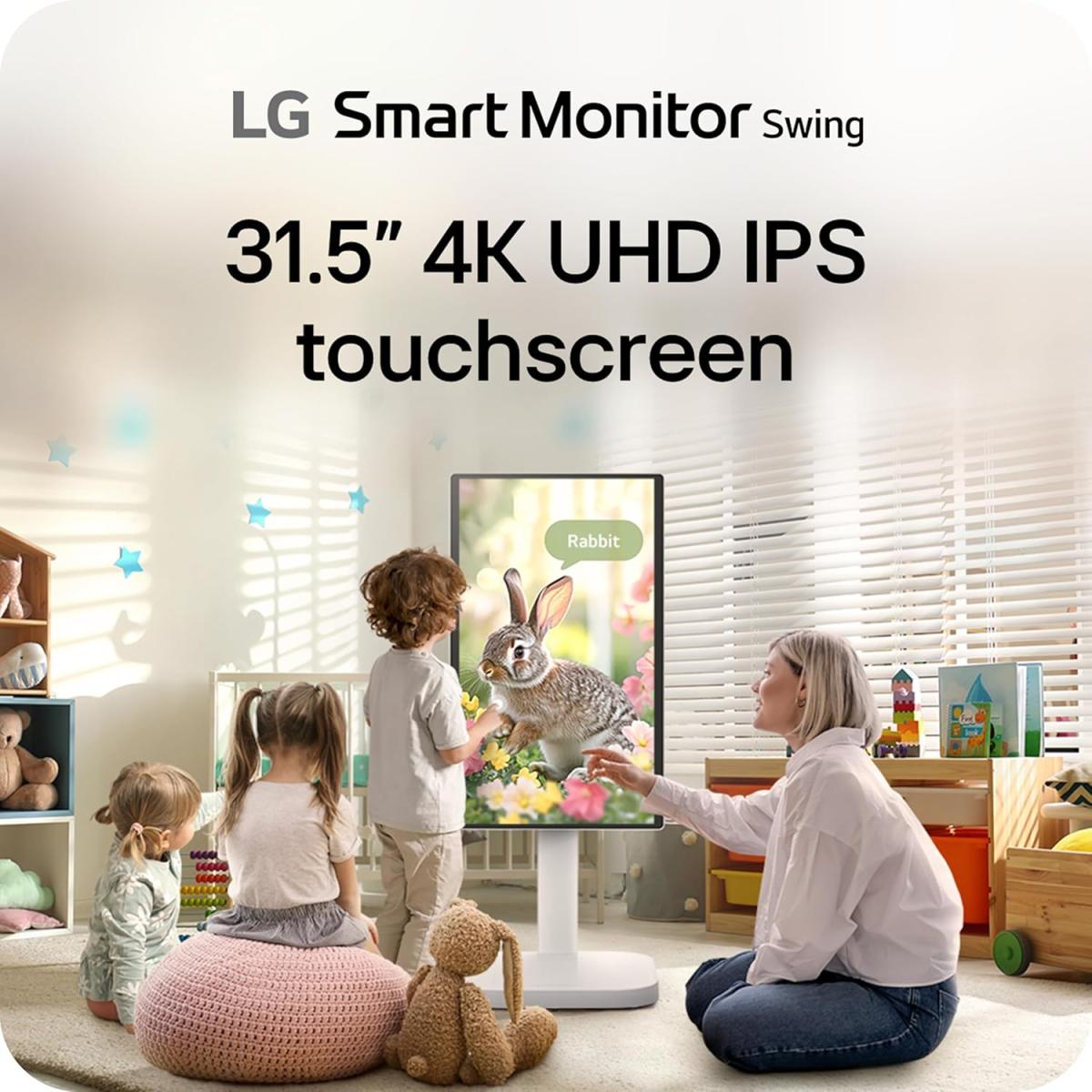 LG 32U889SA Smart Monitor Swing 32" IPS 4K UHD HDR10 Touchscreen on a Fully Adjustable Wheeled Base , webOS, Built-in Speaker, HDMI, USB Type-C, Tilt/Height/Swivel/Pivot Stand, White