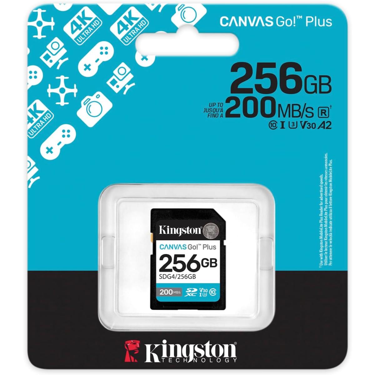 Kingston Canvas Go Plus 256GB SD Card | Up to 200MB/s | Class 10, UHS-I, U3, V30