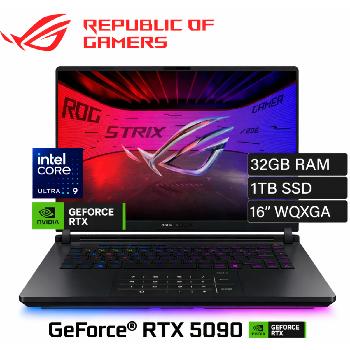 ASUS ROG Strix SCAR 16 (2025) G635 NEW Intel Core Ultra 9 Gen II 275HX 24-Cores w/ NVIDIA RTX™ 5090 24GB DDR7 & ROG Nebula IPS 2.5K 240Hz Display , Off Black