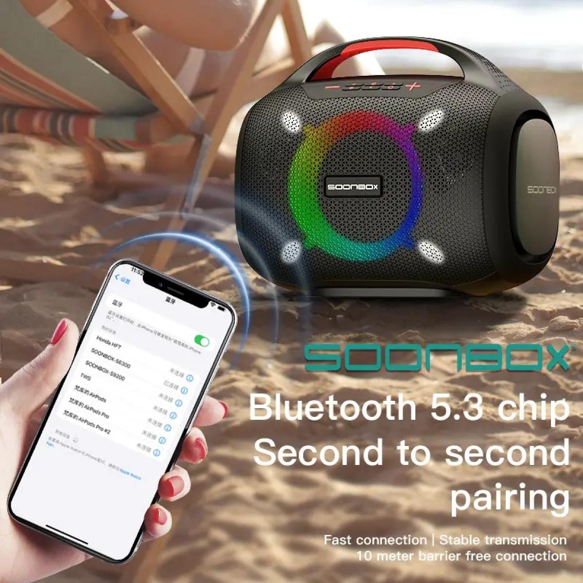 Soonbox S6300 Stereo Bluetooth High Power Party Box Waterproof Outdoor 80w Wireless Speaker Portable Audio System Sound Speakers Black