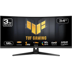 ASUS TUF Gaming VG34VQ3B Curved Monitor, 34" WQHD , 180Hz Refresh Rate, 1ms (MPRT) Response Time, AMD FreeSync Premium Technology, 16.7m Display Colors, Black
