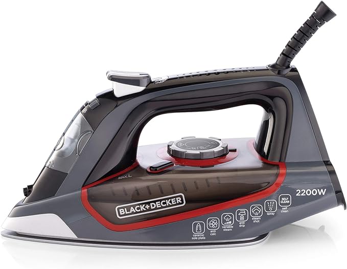 Black & Decker Steam Iron, Ceramic Soleplate, 2200Watts, Grey - X2050-B5