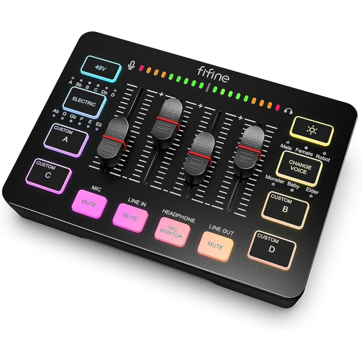 Fifine Ampligame SC3 Gaming Usb Mixer With Xlr/headset Input, Monitoring, Line In/out, Faders, Mute/voice Effect/sample | SC3 | - CompuMe