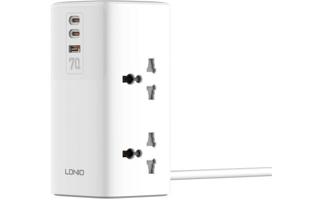 LDNIO SC4383 2USB-C+USB-A Power Strips 2500W Tower Extension Power Socket with 70W USB Ports for Phone Charger EU US UK Plug - White LDNIO SC4383 2USB-C+USB-A Power Strips 2500W Tower Extension Power Socket with 70W USB Ports for Phone Charger EU US UK Plug - White