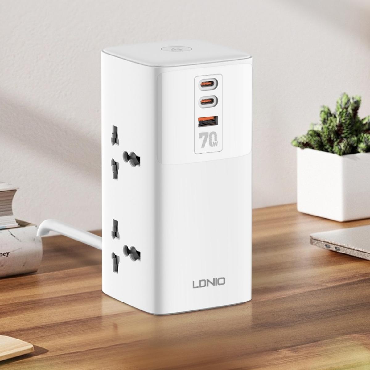LDNIO SC4383 2USB-C+USB-A Power Strips 2500W Tower Extension Power Socket with 70W USB Ports for Phone Charger EU US UK Plug - White LDNIO SC4383 2USB-C+USB-A Power Strips 2500W Tower Extension Power Socket with 70W USB Ports for Phone Charger EU US UK Plug - White