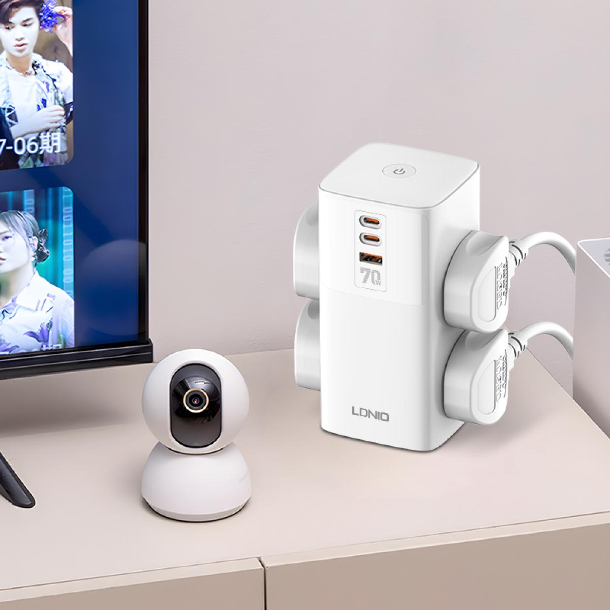 LDNIO SC4383 2USB-C+USB-A Power Strips 2500W Tower Extension Power Socket with 70W USB Ports for Phone Charger EU US UK Plug - White LDNIO SC4383 2USB-C+USB-A Power Strips 2500W Tower Extension Power Socket with 70W USB Ports for Phone Charger EU US UK Plug - White