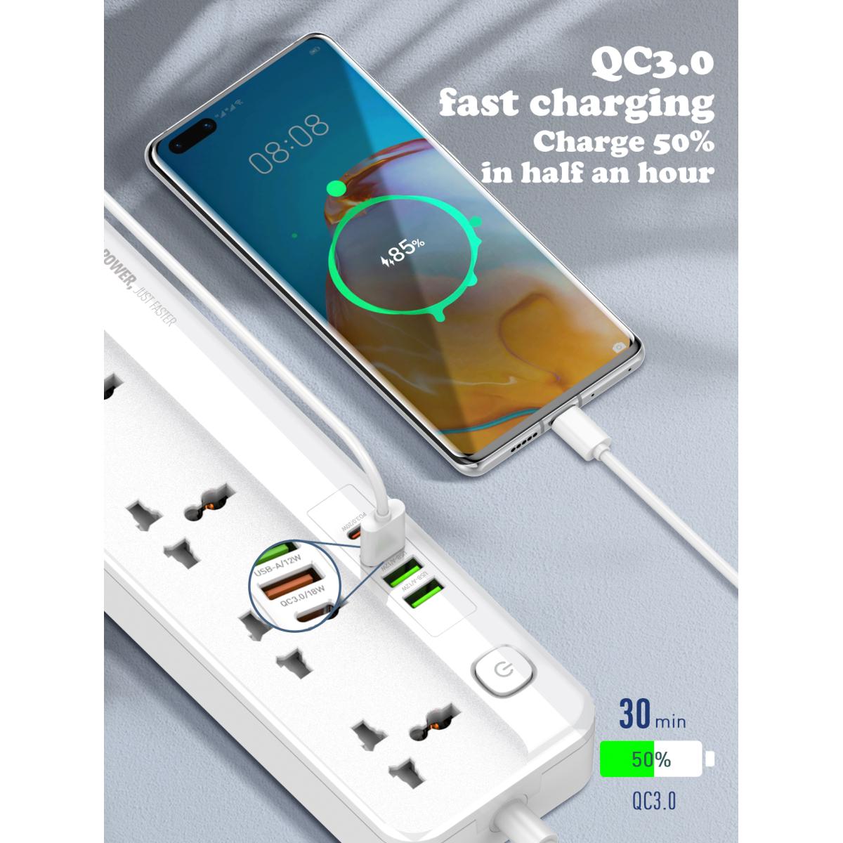 LDNIO SC5415 Popular Multi - Function Power Strip 5 Power Sockets +1PD 20W+1QC 18W+2 AUTO - ID Perfe Home/Office Charging Station - White