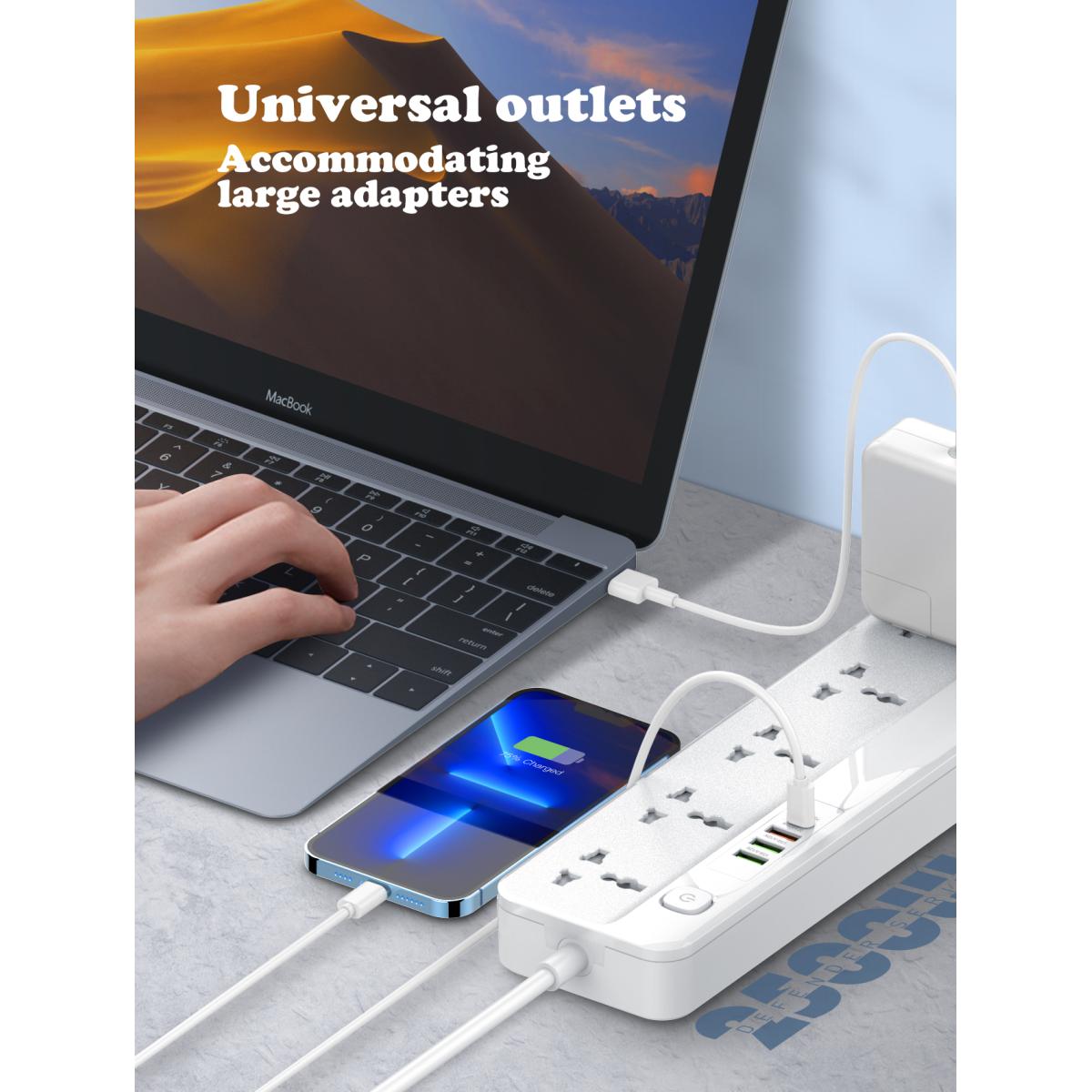 LDNIO SC5415 Popular Multi - Function Power Strip 5 Power Sockets +1PD 20W+1QC 18W+2 AUTO - ID Perfe Home/Office Charging Station - White