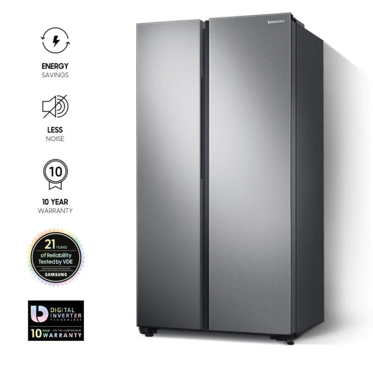Samsung Refrigerator Side by Side Inverter A+, 647Lit, Stainless Steel - RS62R5001M9