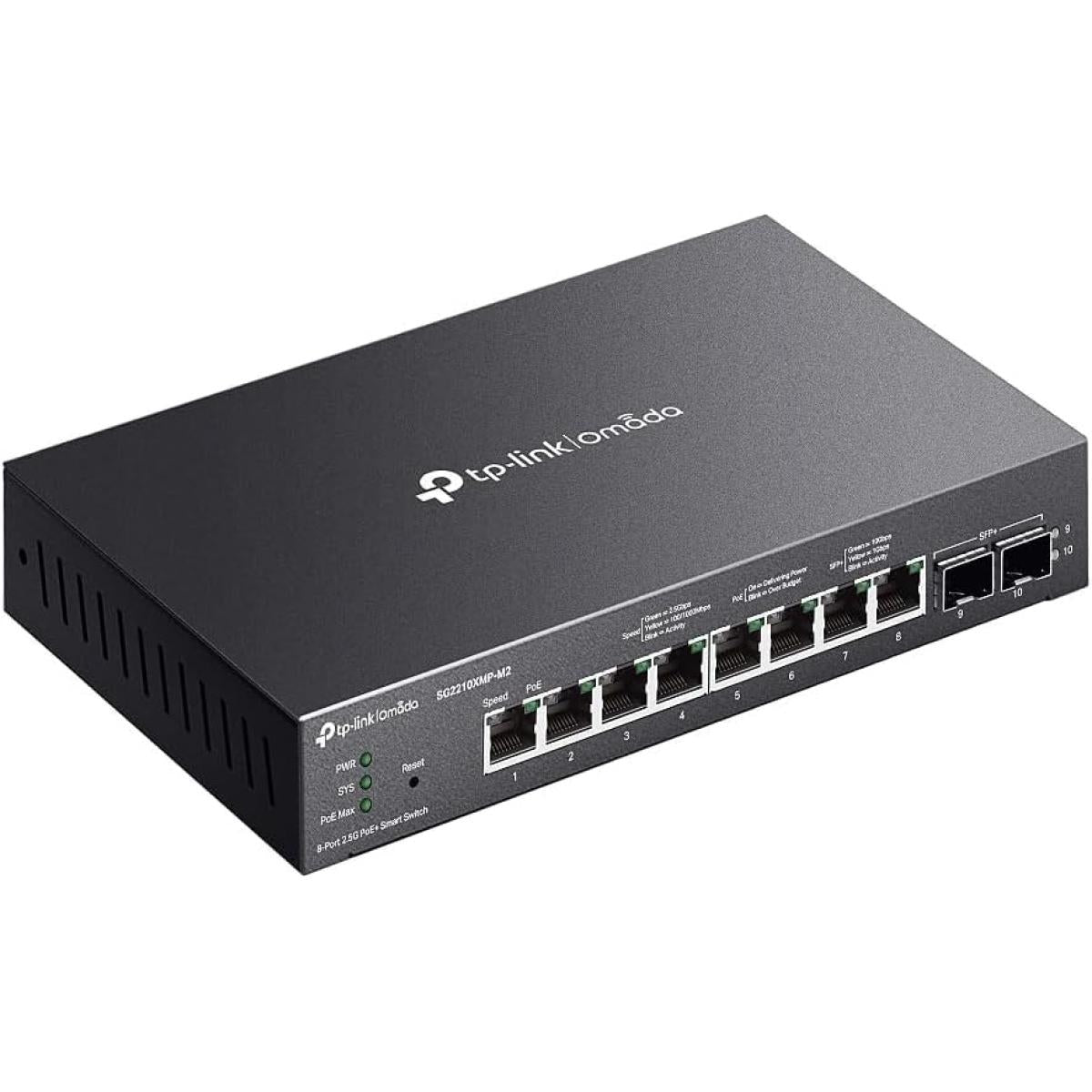 TP - Link SG2210XMP - M2 - Omada Multi - Gigabit Network Switch, 8 - Port 2.5G PoE+ ports, 160W and 2 - Port 10GE SFP+ Smart Switch