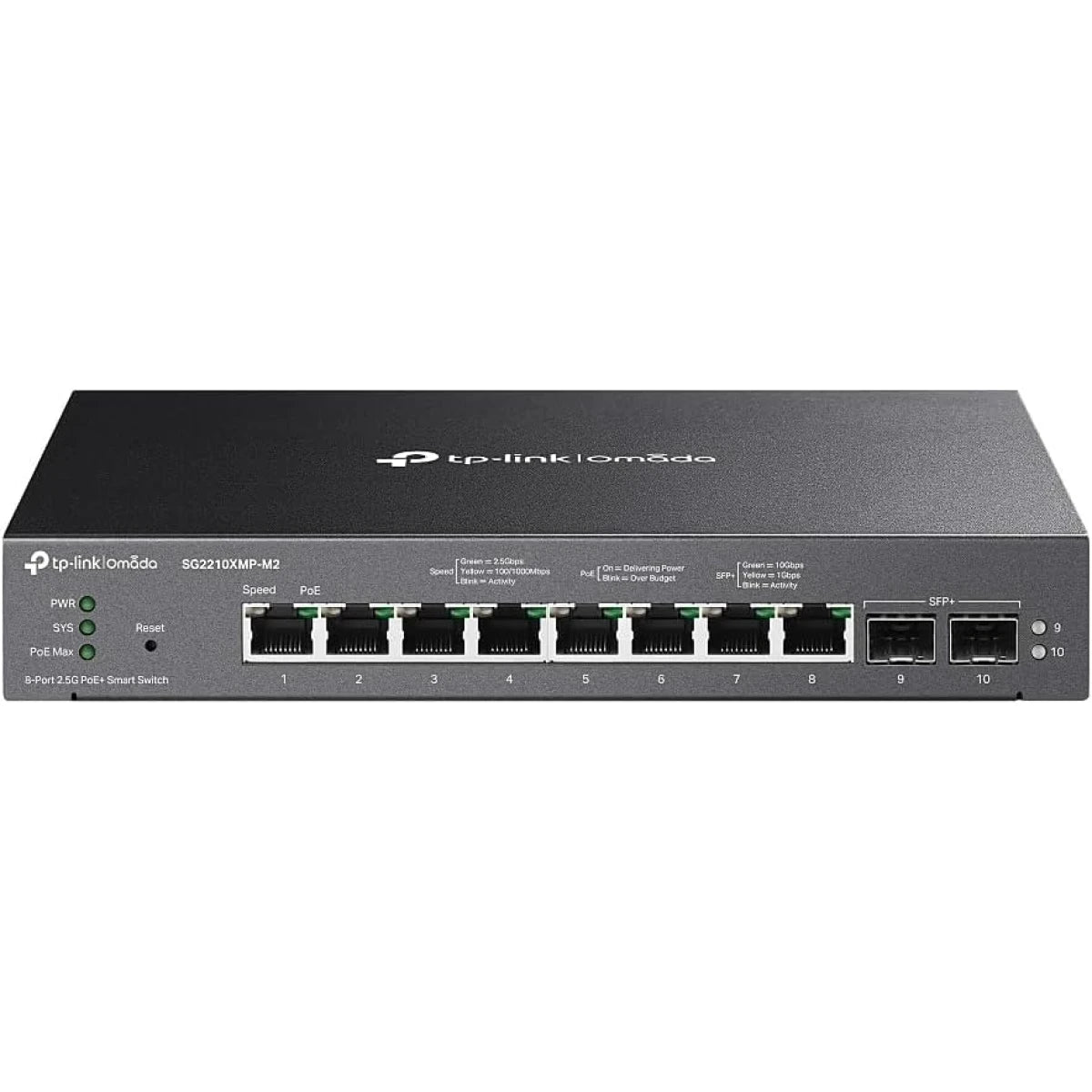 TP - Link SG2210XMP - M2 - Omada Multi - Gigabit Network Switch, 8 - Port 2.5G PoE+ ports, 160W and 2 - Port 10GE SFP+ Smart Switch