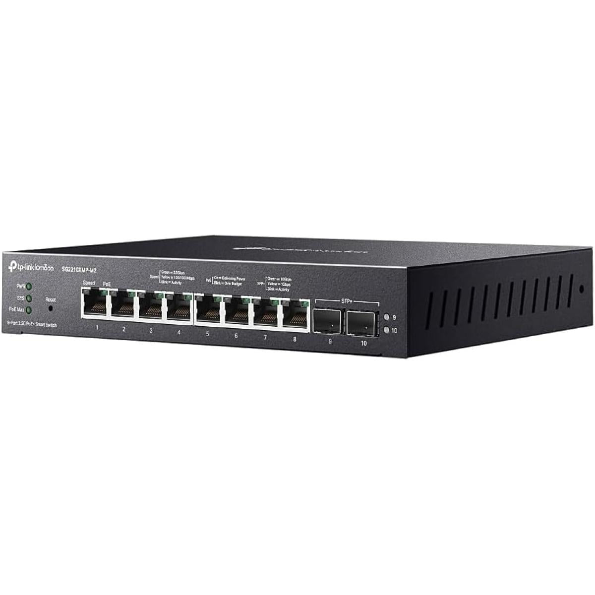 TP - Link SG2210XMP - M2 - Omada Multi - Gigabit Network Switch, 8 - Port 2.5G PoE+ ports, 160W and 2 - Port 10GE SFP+ Smart Switch
