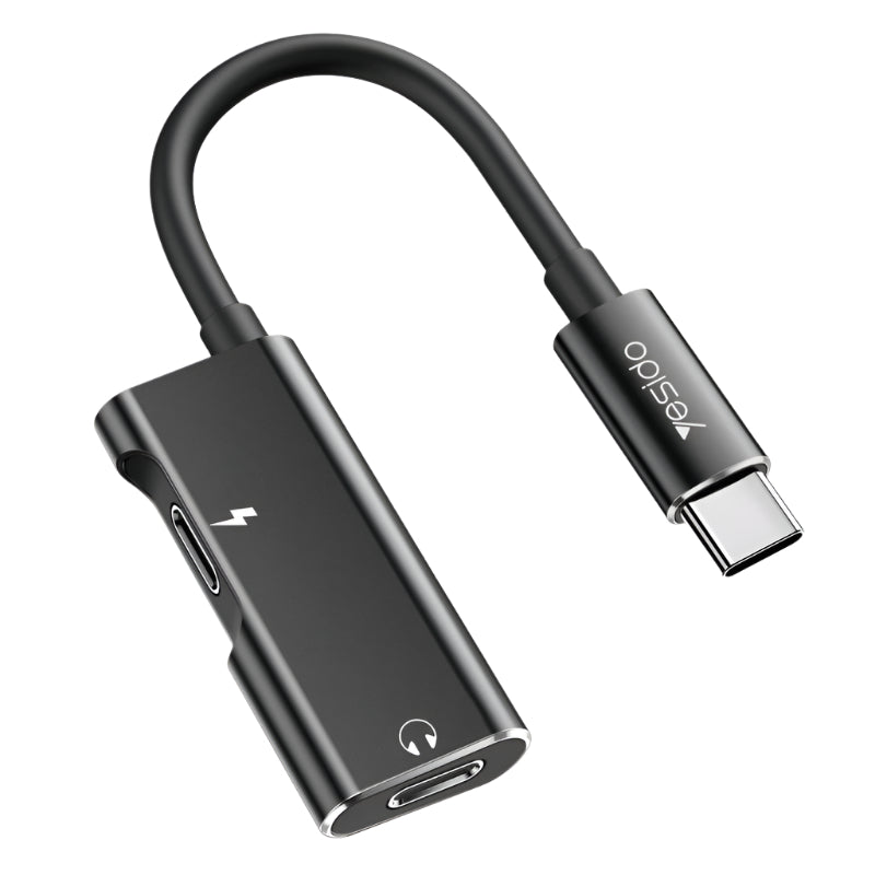 Yesido Adapter Usb-C Fast Charge & Music, Black - YAU-23