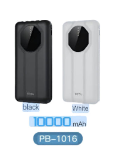 Totu Power Bank with Cord Stand, 10000Mah, Black/White - PB-1016