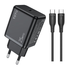 Totu Wall Fast Charger with Cable PD3.0, 25Watts, Black - HC-7-Cable