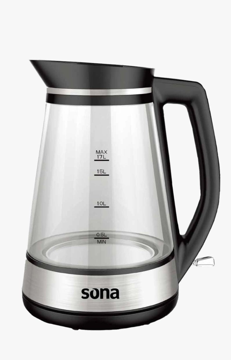 Sona Kettle 1.7 L 2200W Glass and Stainless Steel Design