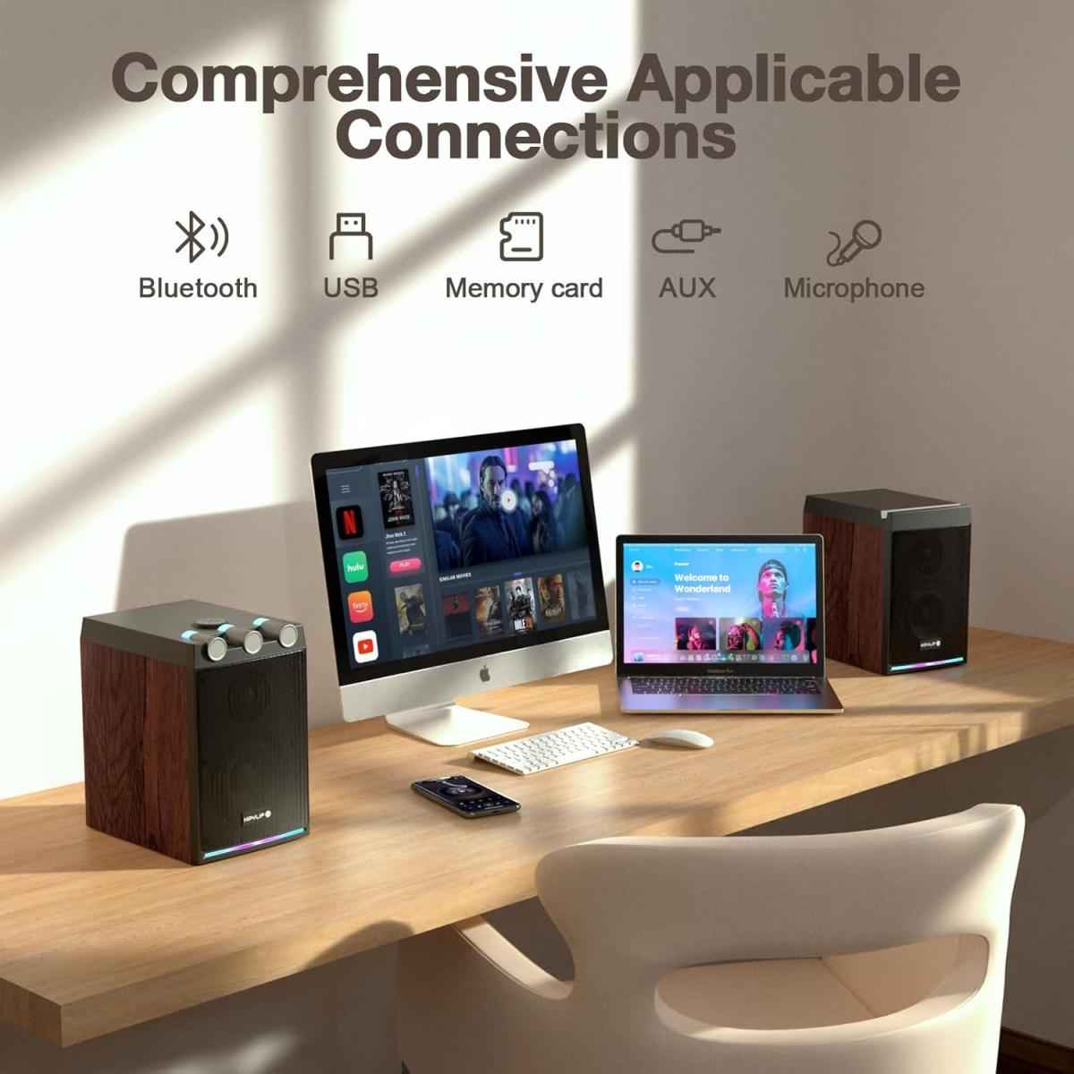 HPYLIFAll.H in One SL-70 Wireless RGB Bookshelf Speakers with Remote 50W