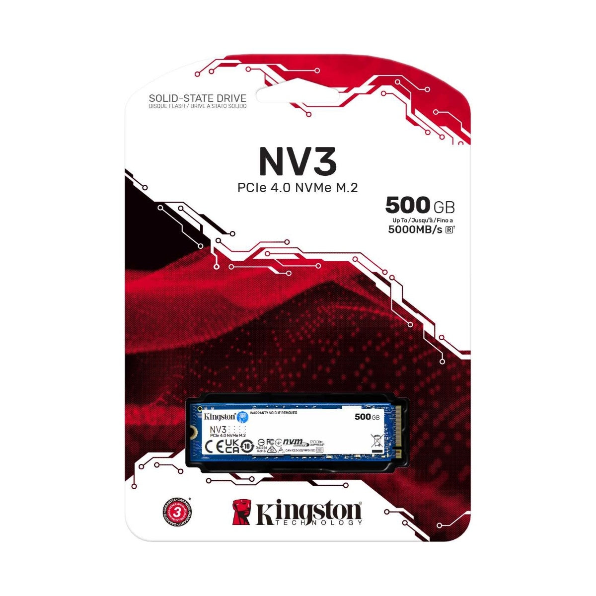 Kingston NV3 500B Gen 4x4 NVMe PCIe (2280) Up to 5, 000MB/s read, 3, 000MB/s write