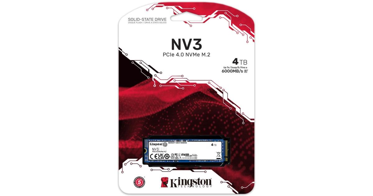 Kingston NV3 4TB M.2 NVMe PCIe 4.0, GEN 4 SSD Up To 6000/5000 MB/s Read/Write