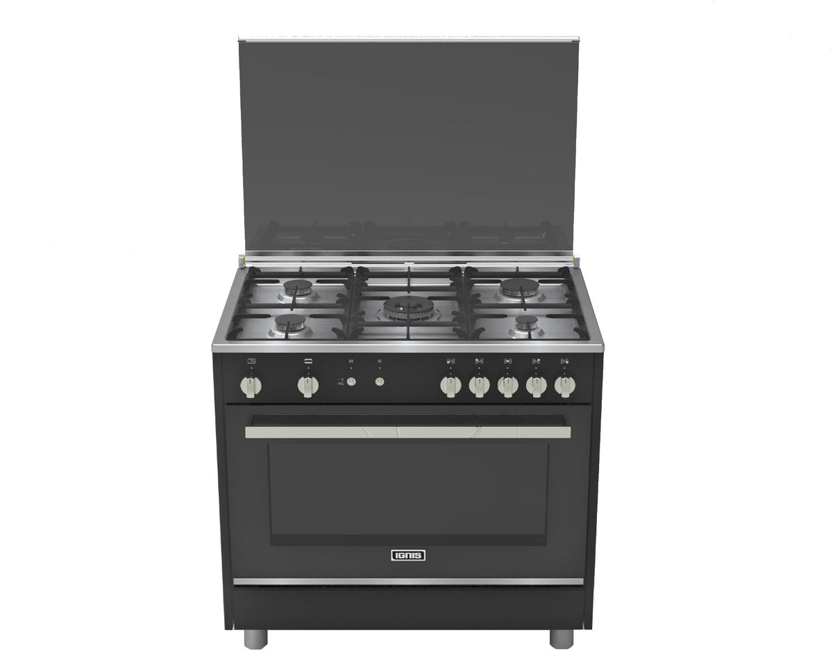 Ignis Oven 90Cm, 5Burners, Heavy Pouring Racks, Glass Top, Black - XCE1961MBCCE