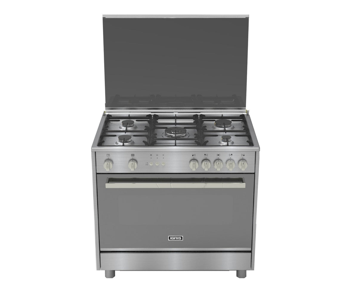 Ignis Oven 90Cm, 5Burners, Heavy Pouring Racks, Glass Top, Stainless Steel - "XCE1961TFCCE