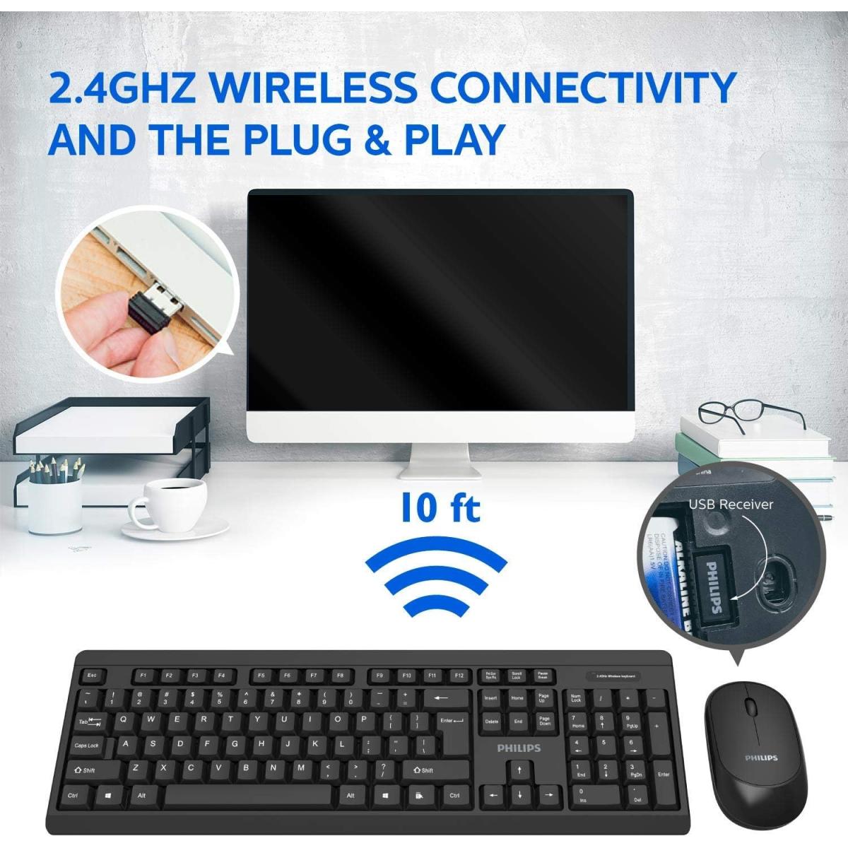 Philips wireless keyboard and mouse combo for computer setup
