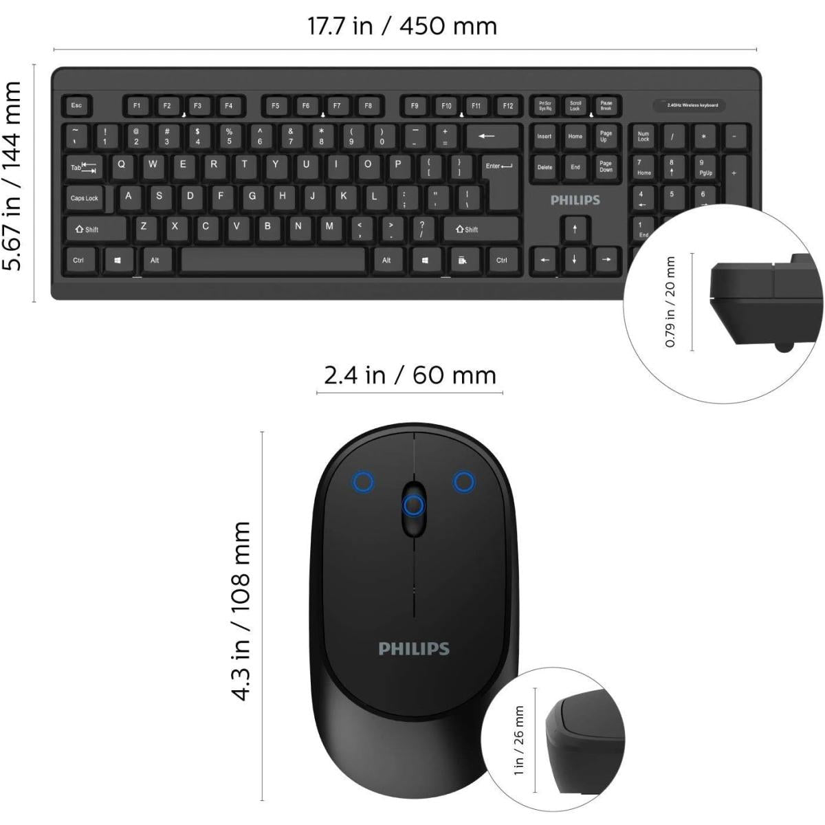 Philips MK324 wireless keyboard and mouse combo for computer setup