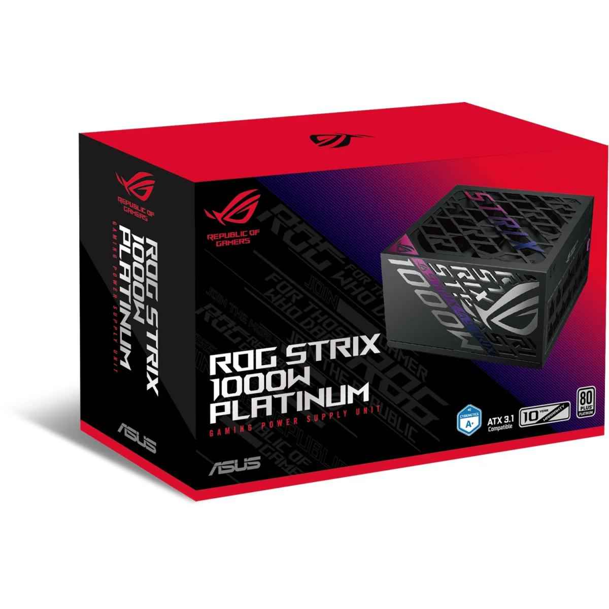 Asus Rog Strix 1000w Fully Modular 80+ Platinum Aive Pfc, Gan Mosfet, Atx 3.1 Compatible, Cybernetic Lambda A+, Dual Ball Fan Bearings, Black
