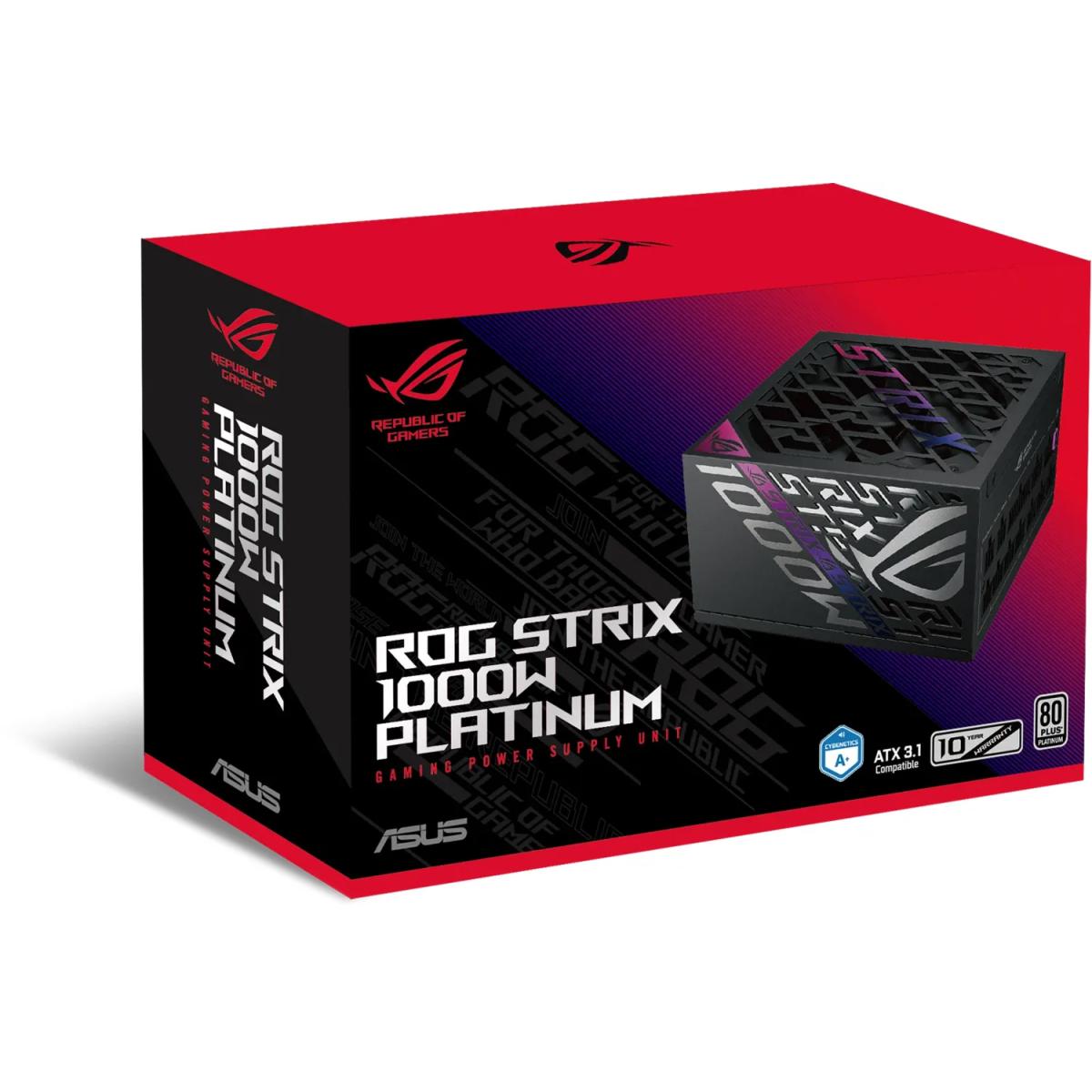 Asus Rog Strix 1000w Fully Modular 80+ Platinum Aive Pfc, Gan Mosfet, Atx 3.1 Compatible, Cybernetic Lambda A+, Dual Ball Fan Bearings, Black - CompuMe