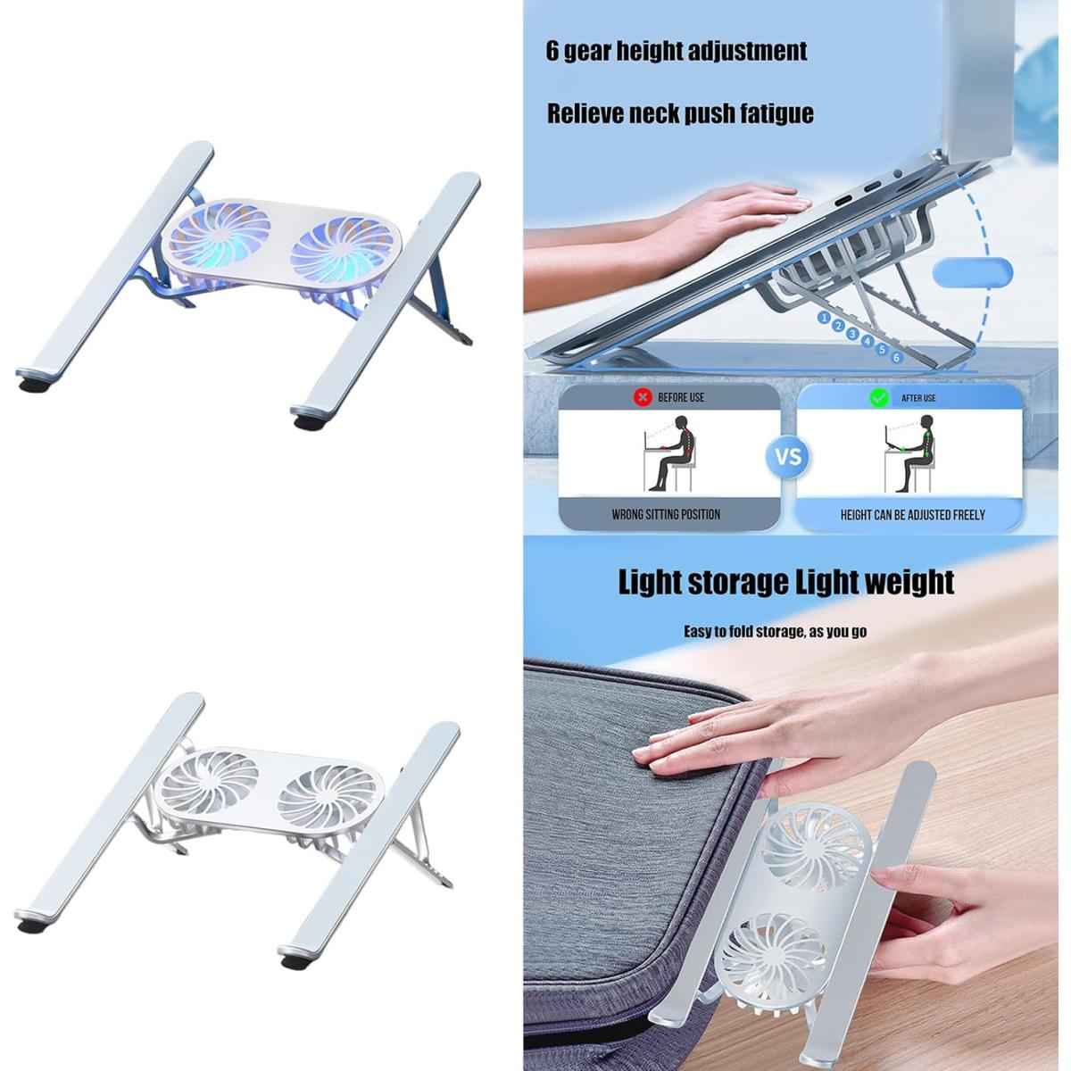 N3 Adjustable Aluminum Laptop Stand with Cooling Fan -Grey