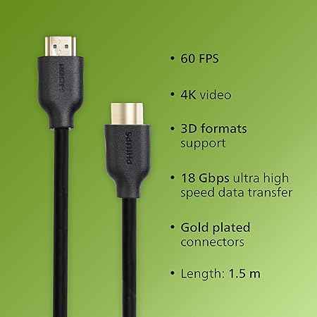 Golden Connector PHILIPS SWV5510 4K UHD HDMI Cable - 60Hz, 18 Gbps Data Transfer