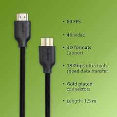 Golden Connector PHILIPS SWV5510 4K UHD HDMI Cable - 60Hz, 18 Gbps Data Transfer
