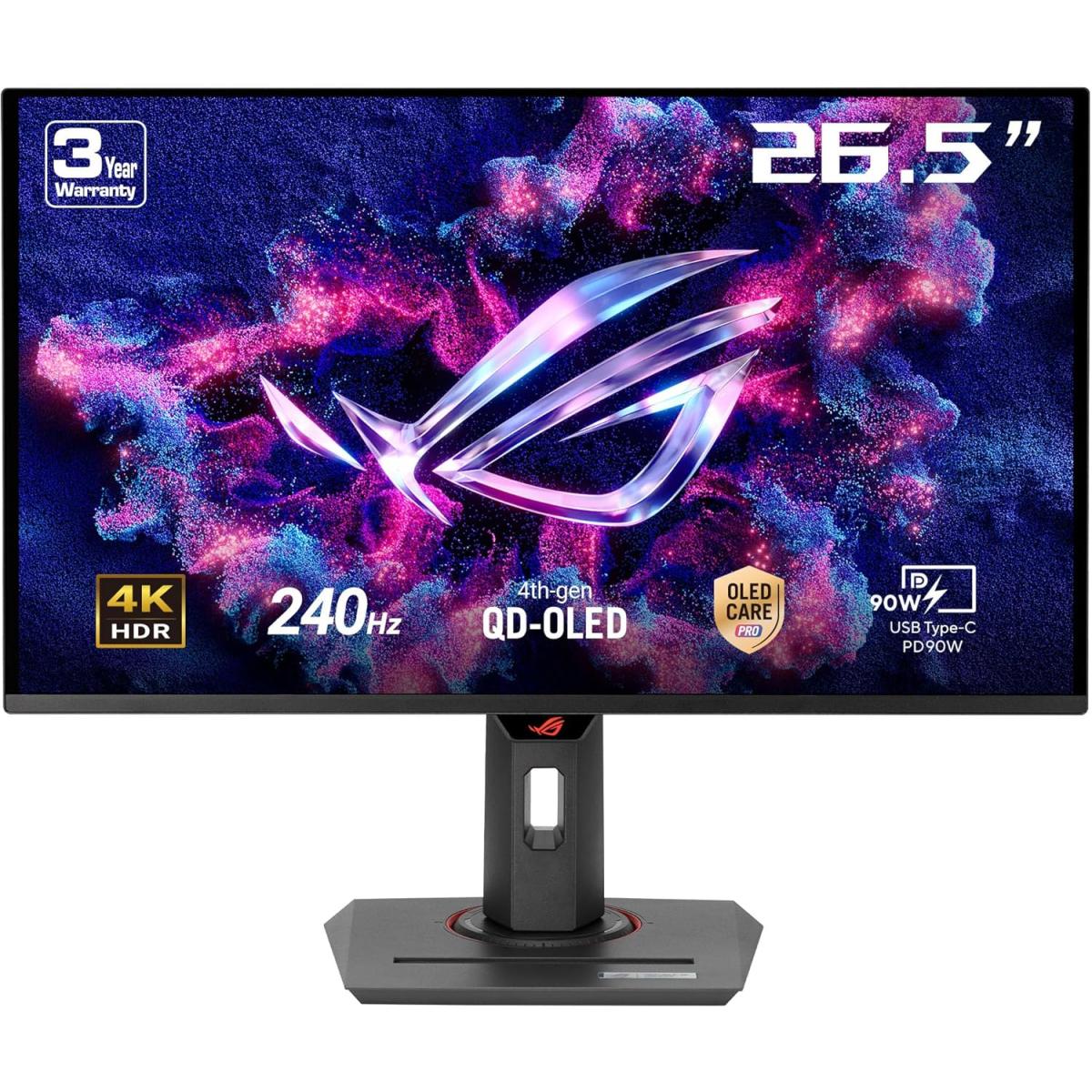 ASUS ROG Strix OLED XG27UCDMG 27” QD-OLED 4K UHD 240Hz 0.03ms, HDR 400 G-SYNC Compatible, OLED Anti-Flicker 2.0, Custom Heatsink, OLED Care Pro, Neo Proximity Sensor, 99% DCI-P3, True 10-bit Color, DisplayWidget Center