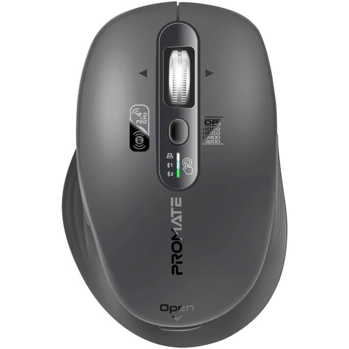 Promate Samotri Wireless Mouse, 3200dpi Adjustable Resolution, Silent Operation, Smart Flying Scroll Wheel, 4 Way Navigation, Os Auto Recognition, Tri Conneivity, Bluetooth 5.0, Black Promate Samotri Wireless Mouse, 3200dpi Adjustable Resolution, Silent Operation, Smart Flying Scroll Wheel, 4 Way Navigation, Os Auto Recognition, Tri Conneivity, Bluetooth 5.0, Black