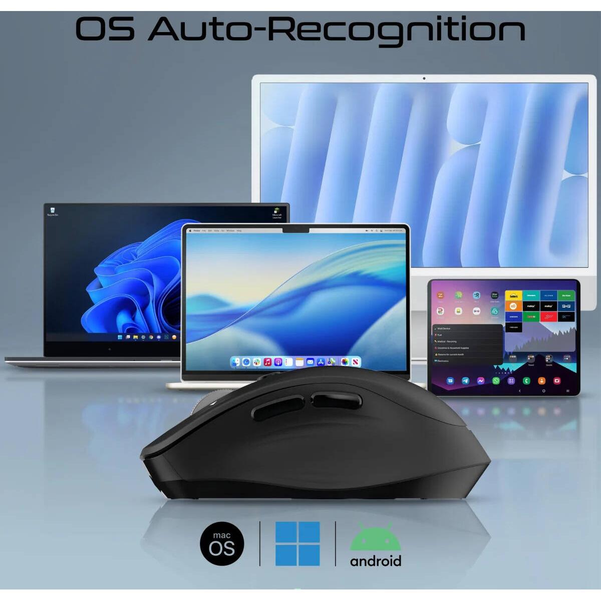 Promate Samotri Wireless Mouse, 3200dpi Adjustable Resolution, Silent Operation, Smart Flying Scroll Wheel, 4 Way Navigation, Os Auto Recognition, Tri Conneivity, Bluetooth 5.0, Black Promate Samotri Wireless Mouse, 3200dpi Adjustable Resolution, Silent Operation, Smart Flying Scroll Wheel, 4 Way Navigation, Os Auto Recognition, Tri Conneivity, Bluetooth 5.0, Black